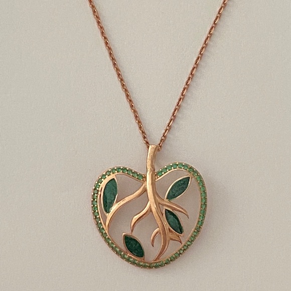 Tree of life green enamel 925 silver necklace 14k rose gold plated - Picture 2 of 5